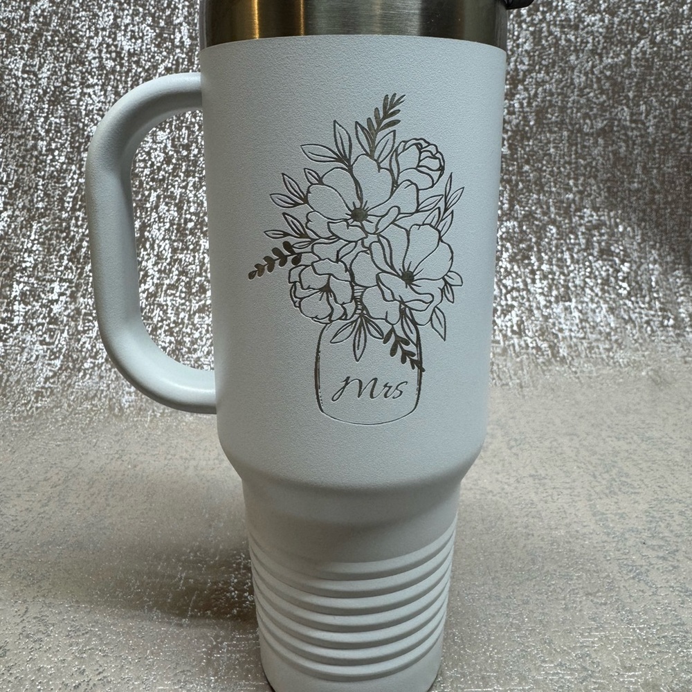 Mrs Floral White Travel Tumbler